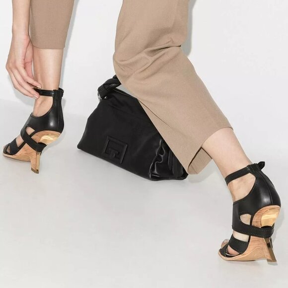 Alexander McQueen Wooden Heel Strappy Black Leather Pumps - Picture 14 of 15